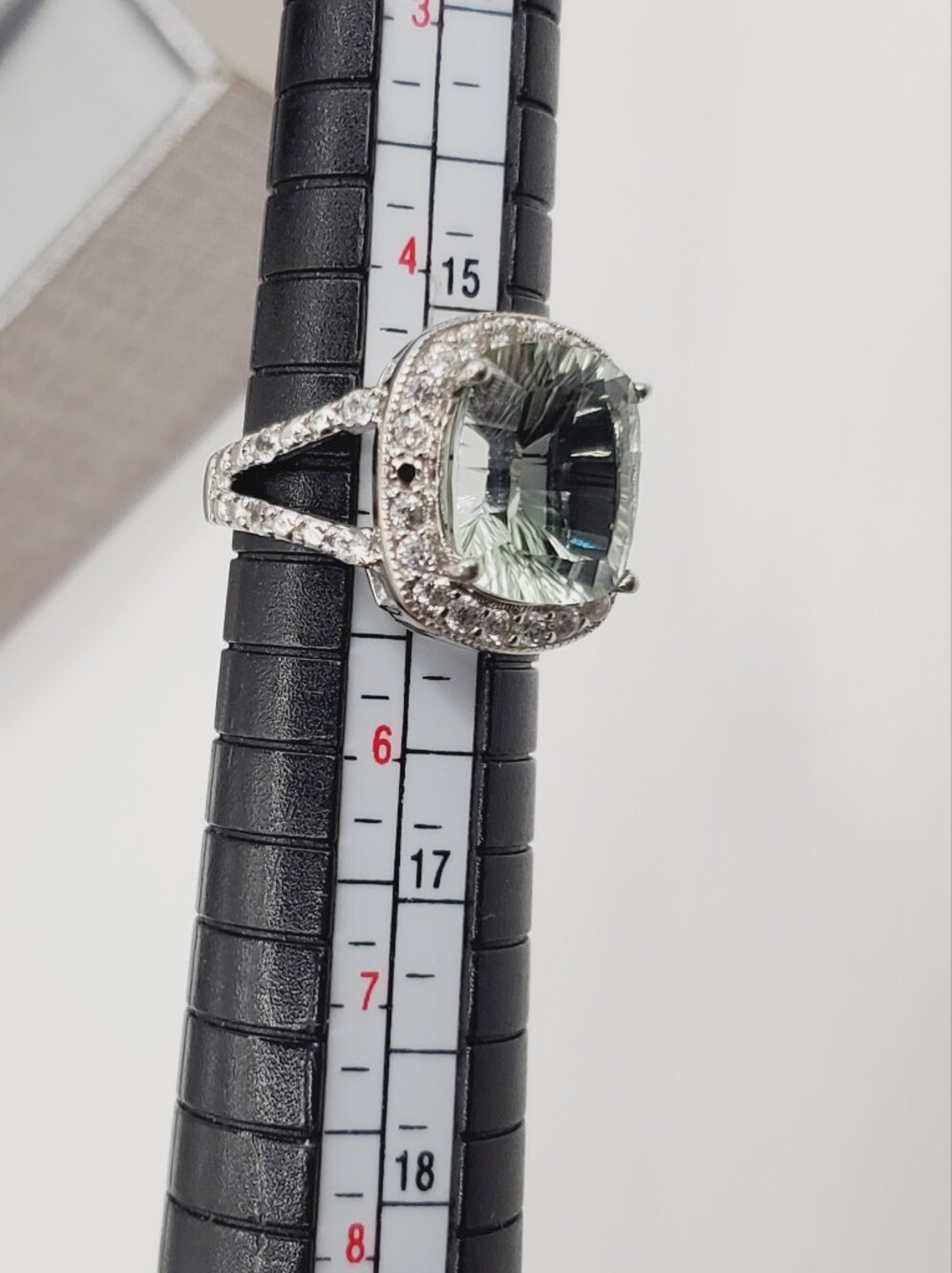 Fancy Cut Prasiolite - Green Amethyst & White Zircon 925 Sterling Silver Ring - Picture 6 of 12